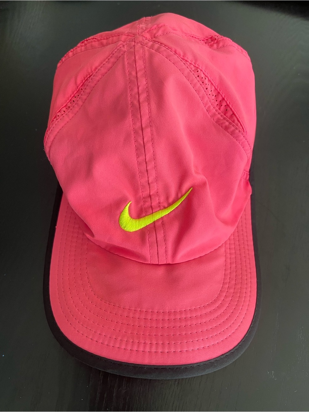 Nike featherlight dri-fit Pink Cap with Neon Yellow Swoosh